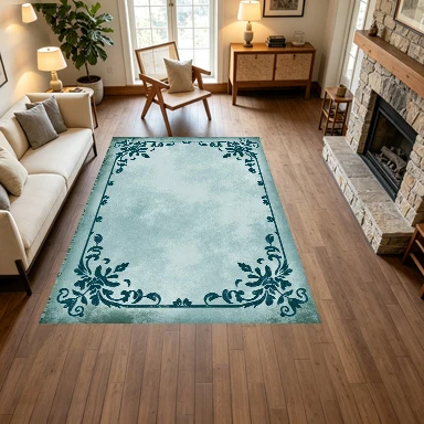Vintage Floral Frame Carpet Flooring Retro Texture Decorative Area Rug for Living Room