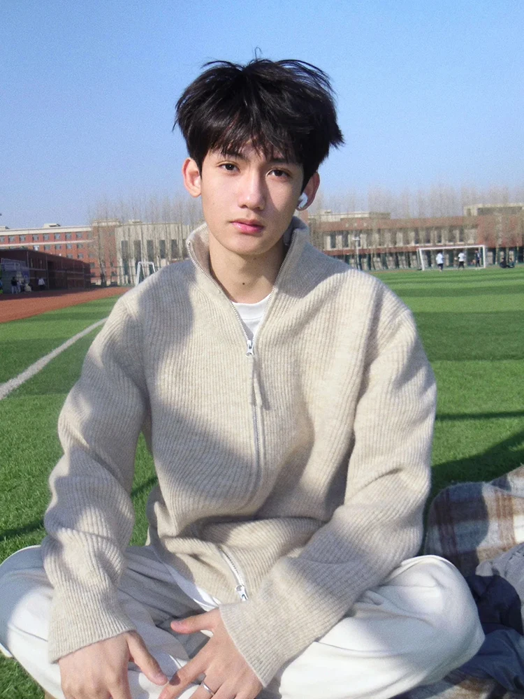 

Мужской трикотажный кардиган Cleanfit College Sle с воротником-стойкой, весна-осень, модный повседневный свободный крой, длинный рукав, полиэстер