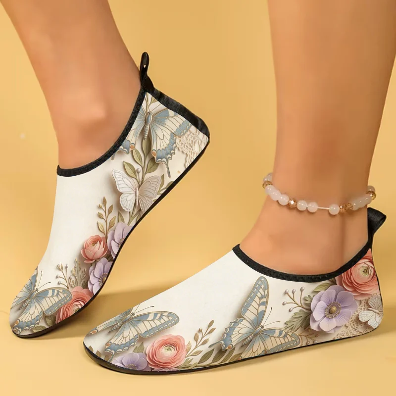 1 Pair Women Retro 3D Flower Butterfly Sandals, Lace Trim Soft Sole Slides, Breathable Non-slip Slippers Summer Beach Daily