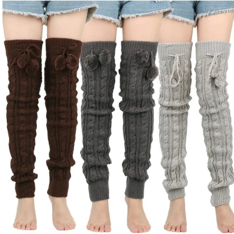 

1 Pair Women's Autumn Winter Thick Warm Knitted Knee Sock Cover Fashionable Stripes Soft Comfortable Elastic Casual Socks girl