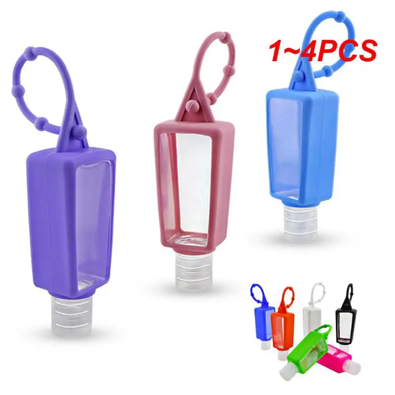 1~4PCS 30ml Silicone Mini Hand Sanitizer Hand Gel Holder Refillable Hook Empty Squeeze Bottles Portable Travel Soap Dispenser