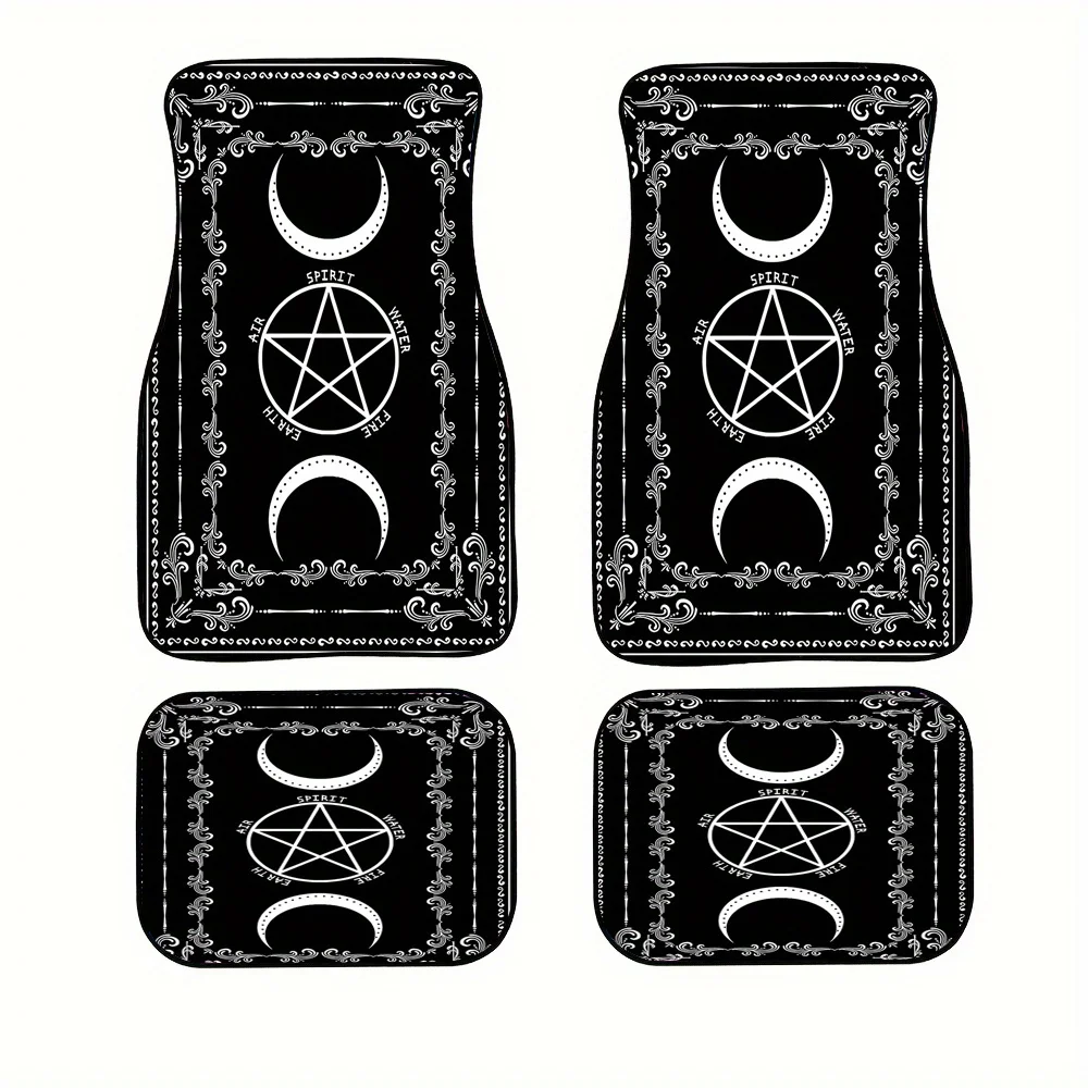 1pc/2pcs/4pcs Pentagram Moon Printed Car Floor Mats - & Gothic Design, Durable Polyester, Fit For Sedans, SUVs, Vans, Auto Inter