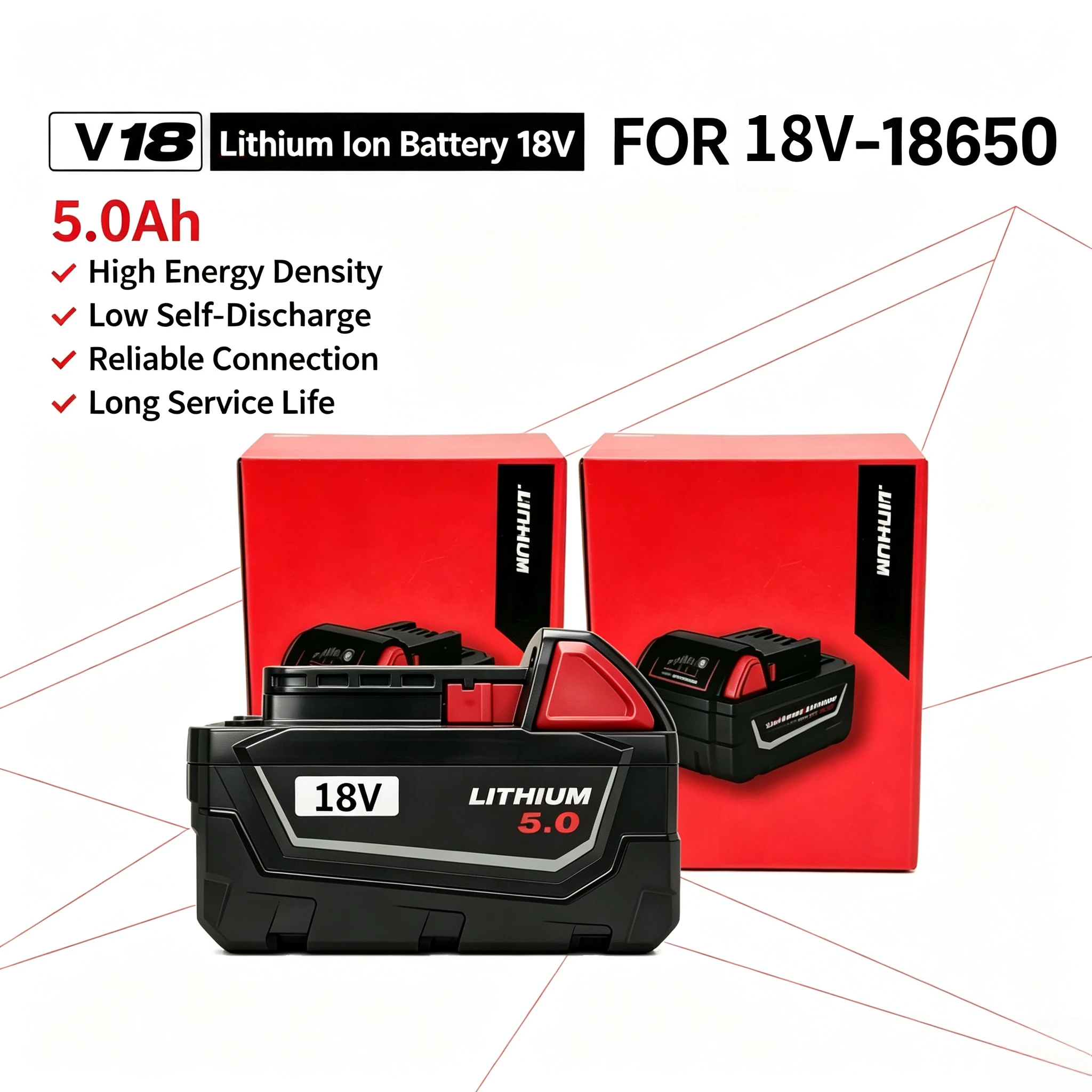 FOR Milwaukee M18 Genuine High Quality 18650 6.0Ah 18V Rechargeable Li-ion Battery,Fast Charging Compatible with M18 Battery