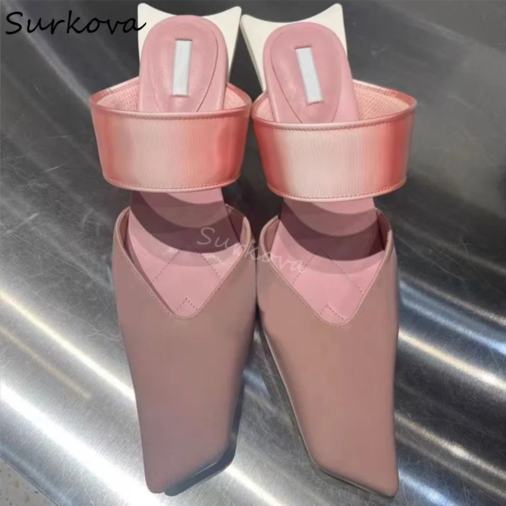 Square Toe Strange Style Slip-on Pumps Women Pink Shallow One Word Belt Slippers 2025 New Personalized Commuting Style Sandals