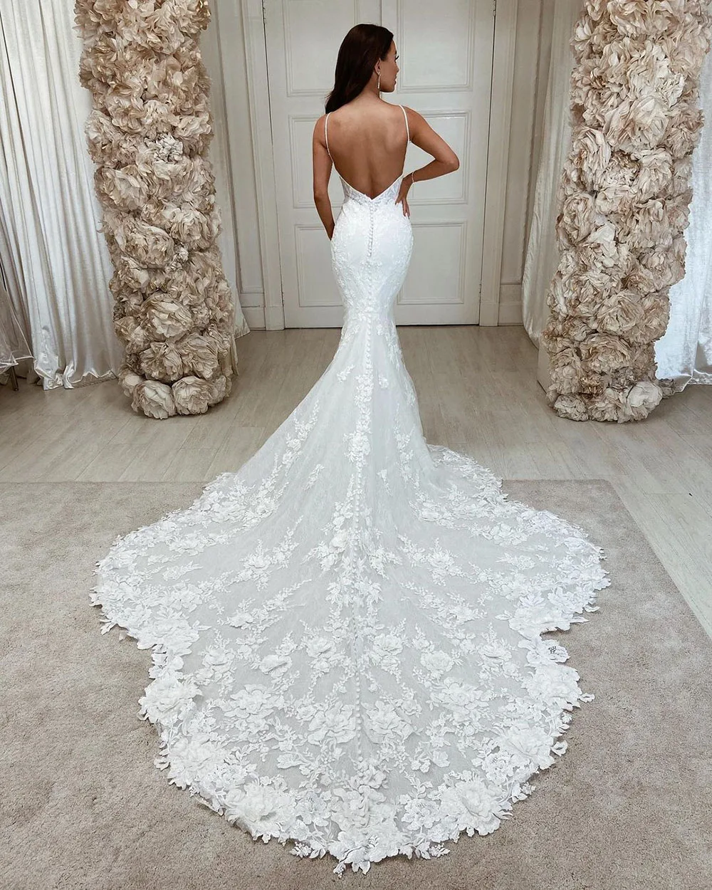 Sevintage Luxury Mermaid Wedding Dresses Lace Appliques Spaghetti Straps Bridal Gowns Plus Size Wedding Dress 2022