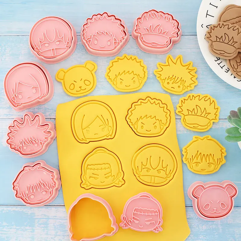 8Pcs/set Anime Jujutsu Kaisen Biscuit Mold Cookie Cutter Plastic Pastry Cookie Stamp Mold Household Kitchen Tools Accessories