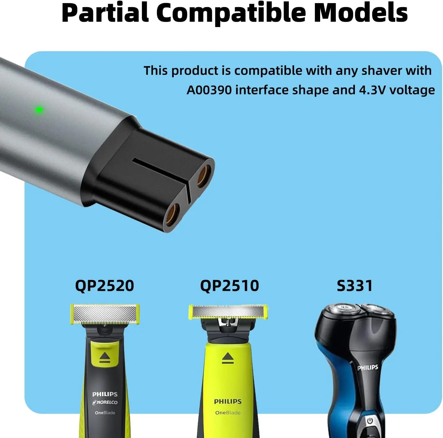 2-pakowy adapter ładowarki 4,3 V typu C A00390, konwerter ładowania USB-C do golarki elektrycznej Philips Norelco OneBlade QP2520 Series