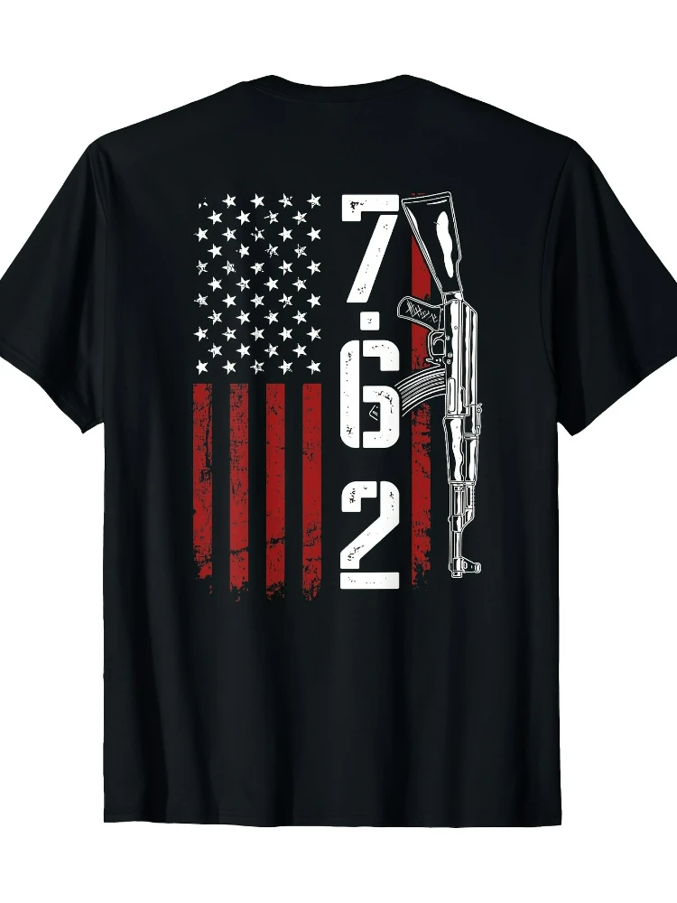 

7.62 Ammo AK47 Rifle Design with American Flag & Military Style design-100% cotton O-neck short sleeve printed men's T-shirt.