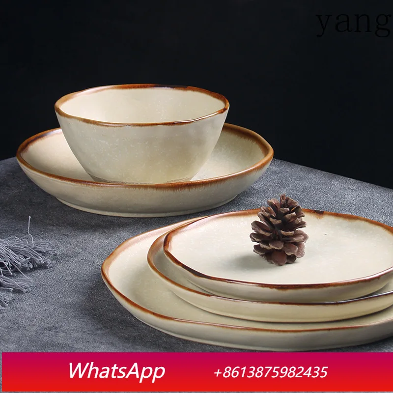 

LMM retro ceramic plate household high value round pasta plate