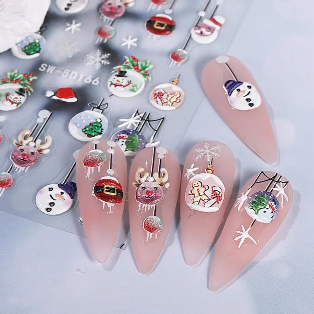 Holiday Nail Art Decals Xmas Nail Art Supplies Christmas Nail Art Sticker Set with 3d Embossment Santa Claus Snowman Elk