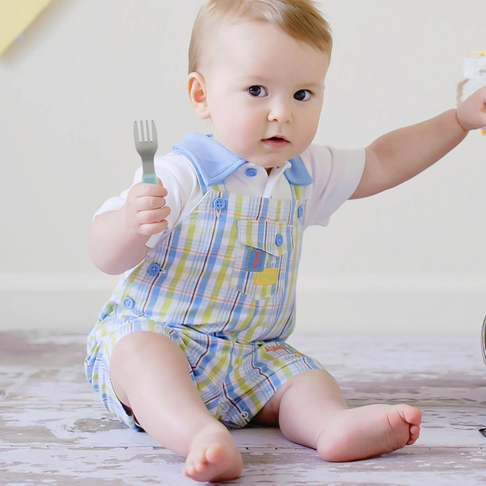 

2pcs Baby Cutlery Cartoon Training Tableware Stainless Steel Spoons Forks Babies Learning Blue Toddler Infant Silicone Safe