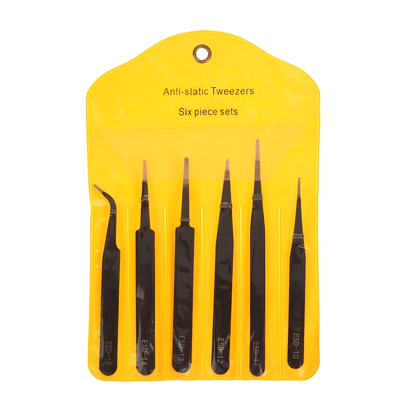 6/9Pcs Black Handle Anti-static Precision Tweezers Set Stainless Steel Curved Straight Tweezers For Electronic Repair Tools