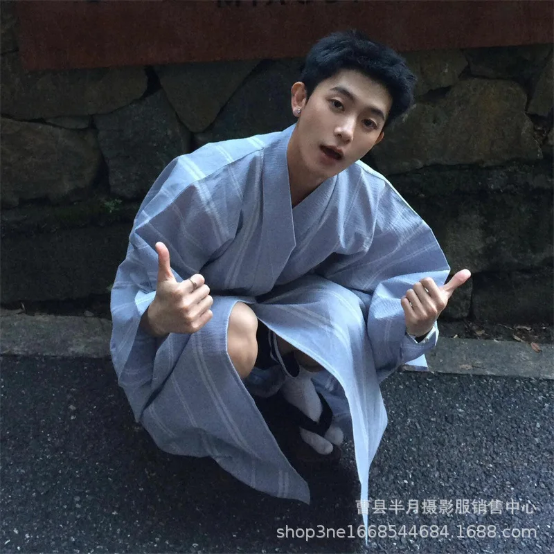 New Japanese Traditional Men's Black Kimono Yukata Samurai Robe Photo Photo Japanese Suit