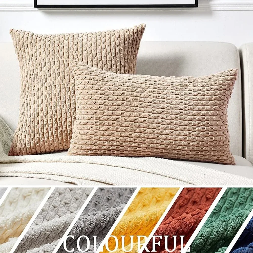 Stripe Throw Pillow Cover Corduroy Cushion Cover Solid Color Pillowcase Home Decor for Sofa Living Room Bed Lumbar Pillow Cover