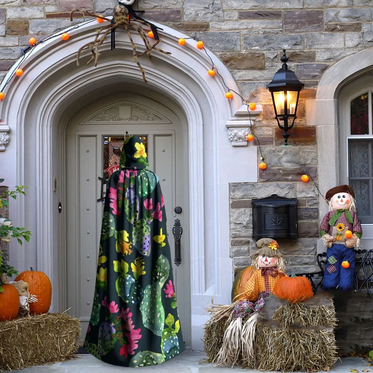 Цветущий кактус, кактусы, суккуленты, абстрактный длинный плащ с капюшоном, средневековый костюм ведьмы, накидка для косплея, Хэллоуин, вечеринка для взрослых, унисекс