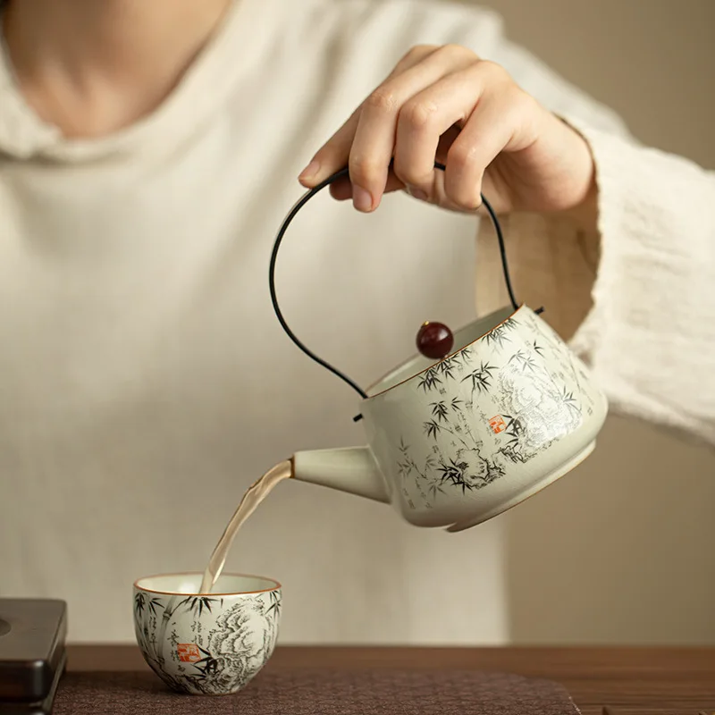 إبريق شاي سيراميك عتيق مع مقبض طقم شاي الكونغفو الصيني التقليدي وعاء تخمير على الطراز القديم لمحبي الشاي Pu erh #3