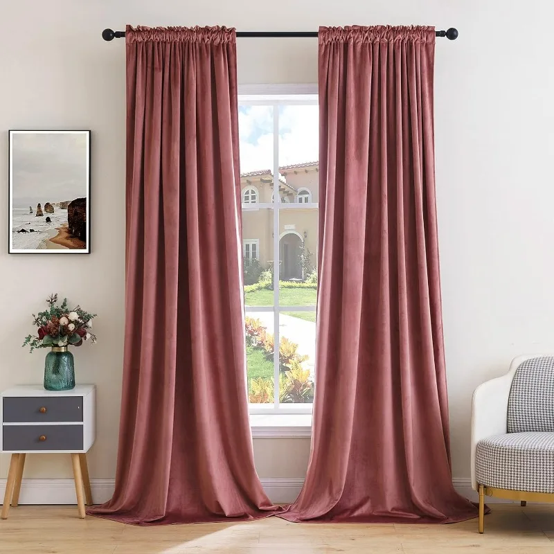 

Curtains Thermal Insulated Blackout Curtain Drapes for Bedroom Living Room Darkening Long Curtains Panels Rod Pocket Set of 2