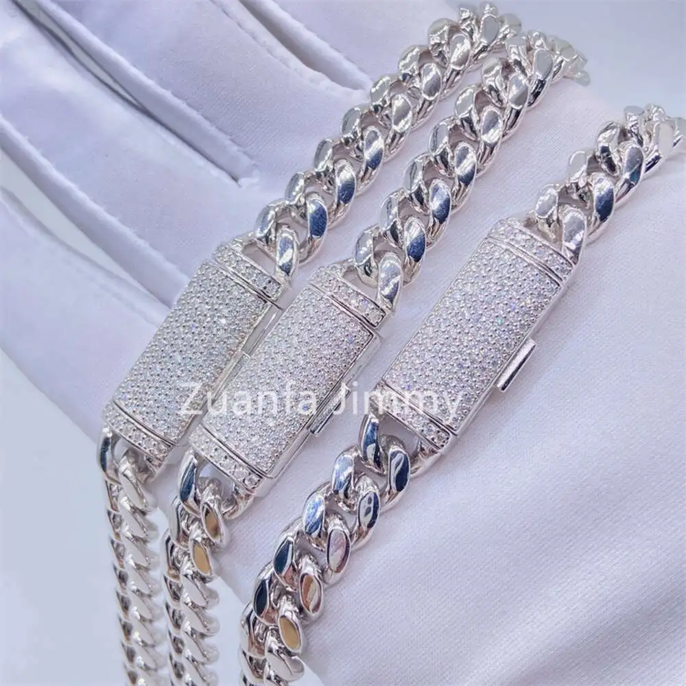 8mm 10mm 12mm 14mm Width Stainless Steel Hip Hop Style Iced Out Jewelry Vvs Moissanite Clasp Cuban Link Chain