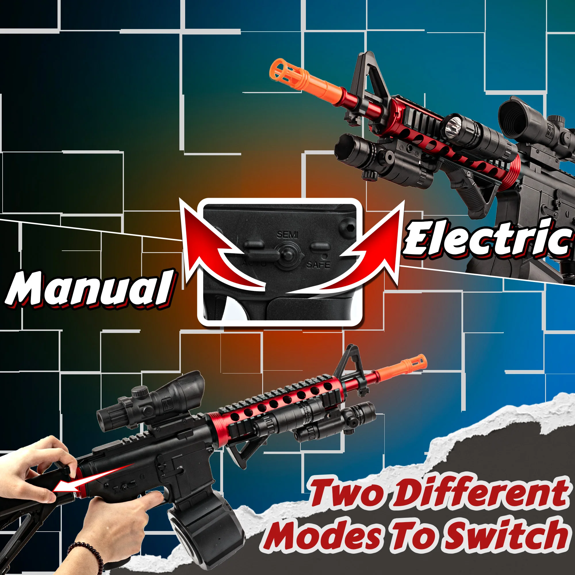 Pistole giocattolo elettriche, pistole giocattolo M418 esplosive in gel, lanciatori con palline d'acqua gel, modalità manuale-automatica a un pulsante, dotate di cannocchiali