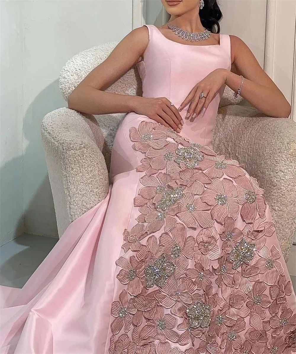 Yipeisha Scoop فساتين السهرة Neck Sheath Beads 3D Flowers Satin Formal Occasion Evening Gown Arab Saudi فستان حفلة موسيقية