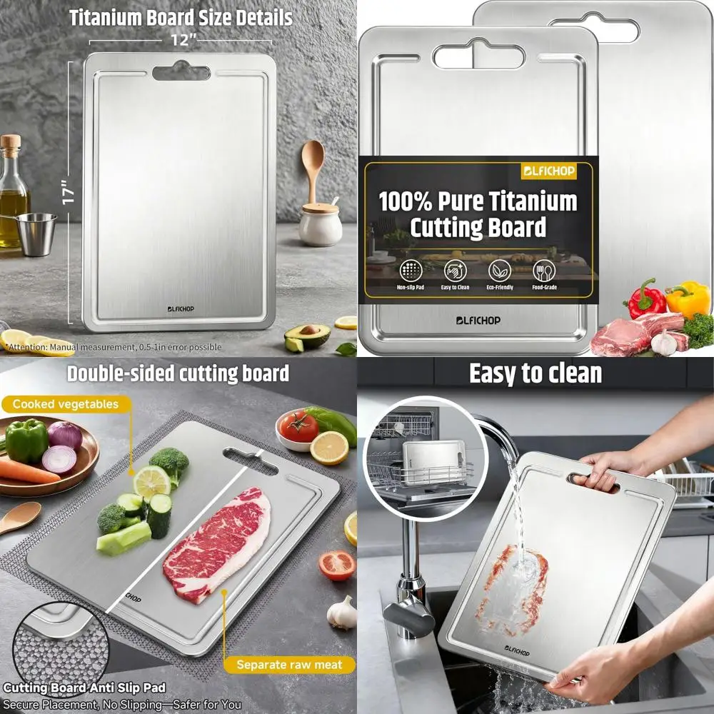

Двусторонние разделочные доски из чистого титана с канавкой для сока, 18x12 дюймов, нетоксичные, можно мыть в посудомоечной машине для использования на кухне