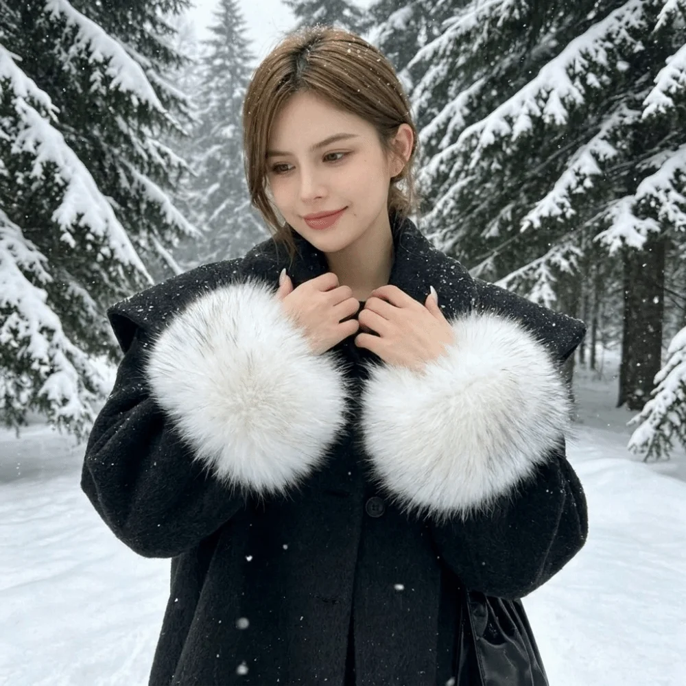 Durable Solid Color Faux Fur Wrist Cuffs Keep Warm Soft Sleeve Cuffs Windproof Decorative Jacket Arm Warmers Ladies