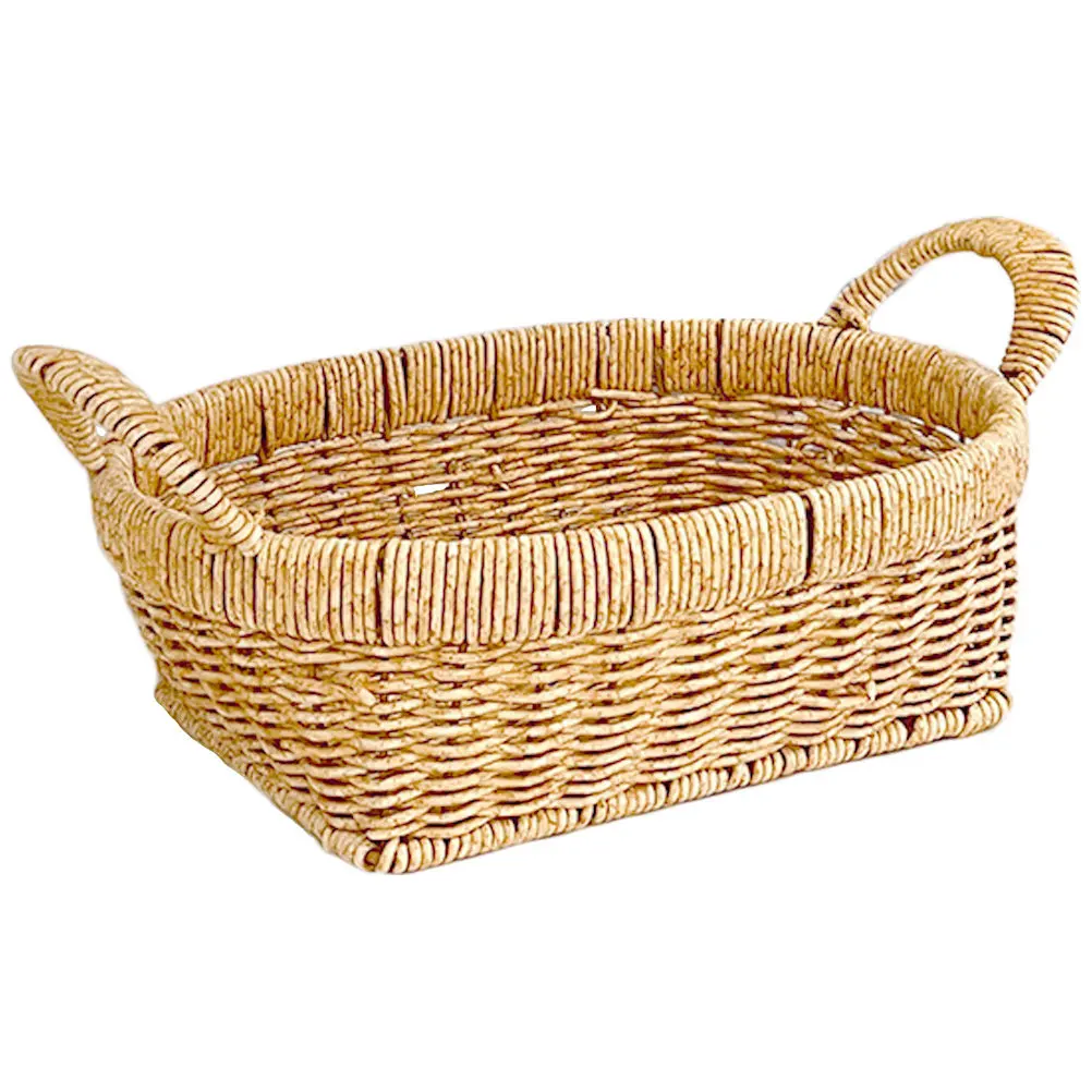 Woven PP Pe Storage Basket for Fruits Vegetables Snacks Bread Dessert Serving Rustic Natural Decorative Home Kitchen Bathroom