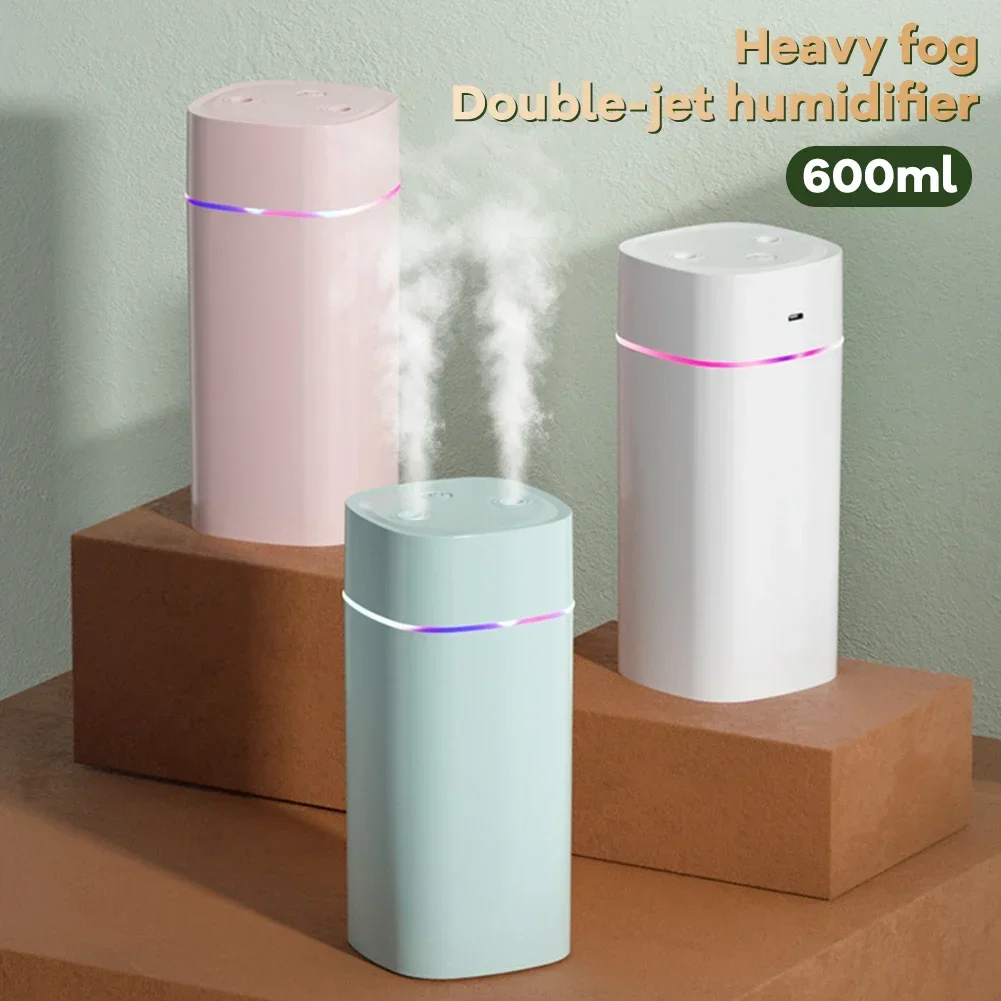 600ML Air Humidifier Double Spray Port Essential Oil Aromatherapy Humidifier Mute Atomizer Colorful Lights For Home Office Car
