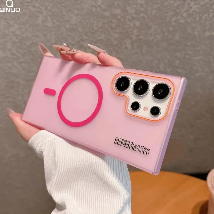 حافظة هاتف مغناطيسية بسيطة وشفافة Magsafe لهاتف سامسونج جالاكسي S 25 24 23 Ultra Plus FE A55 36 16 غطاء صلب للشحن اللاسلكي