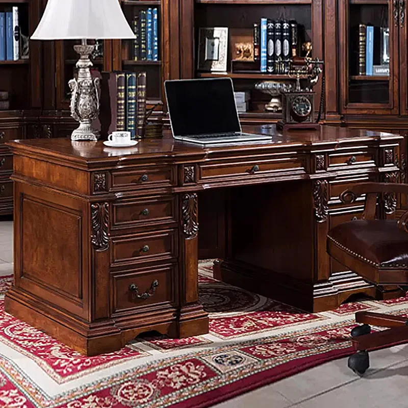 

Americanall-solid wood large computer desk study writing desk European president boss table