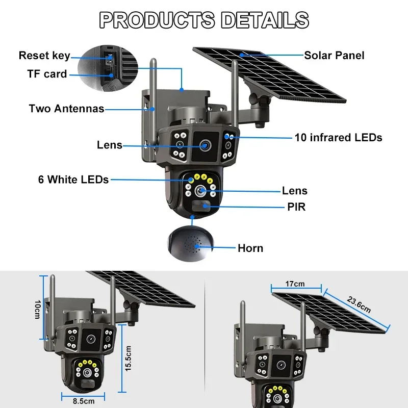 New Outdoor full color WiFi 4G sim card lte cctv security solar panel camera pir human detection 4g wifi solar power ptz camera