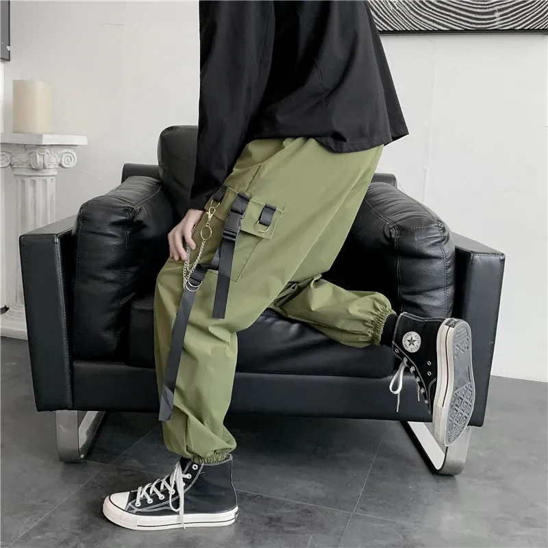 

Metal Chain American Retro Men Pants BF Harem Cargo Pants Chic Kpop Ins Streetwear Trend Dance Gothic Punk Club Men's Pants