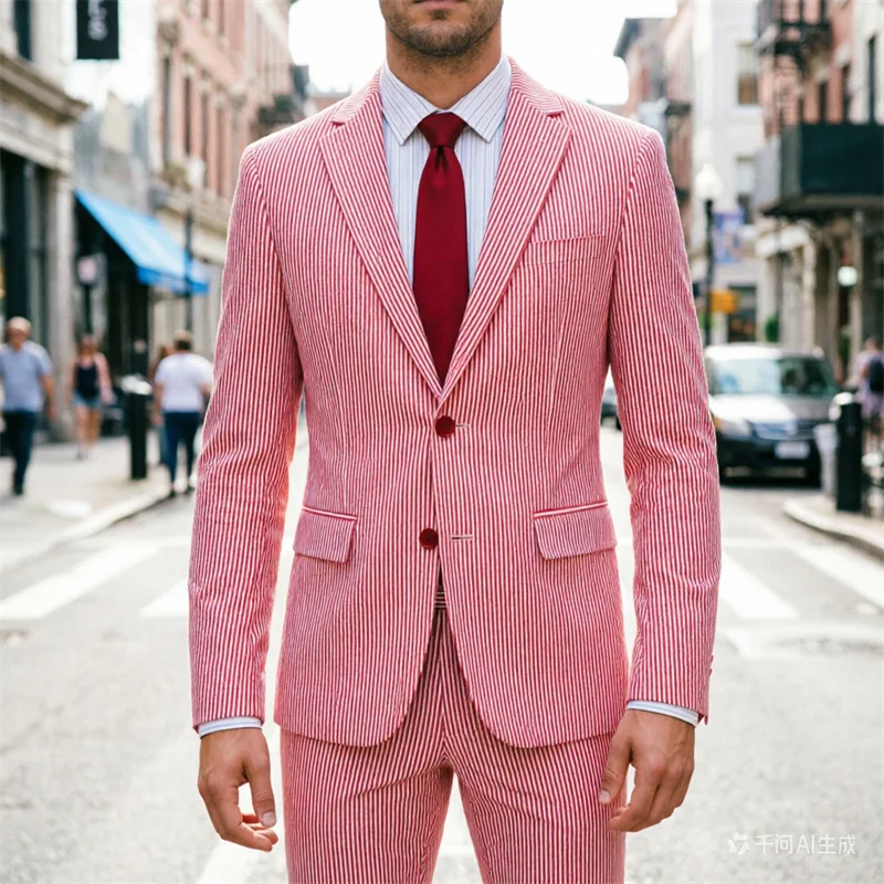 

Летний мужской полосатый костюм-двойка 2026 года, легкий и дышащий, идеально подходит для повседневных свадебных мероприятий весной и летом