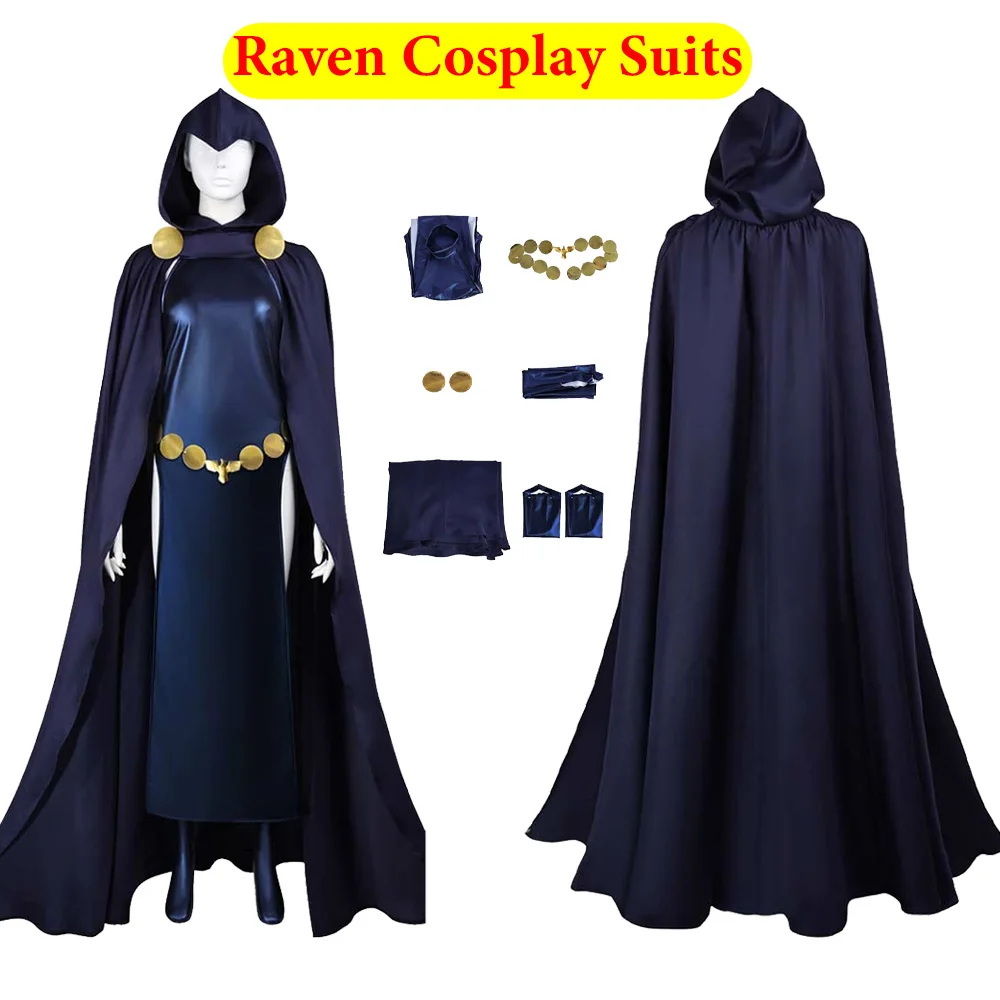 

Костюм для косплея Рейвена, фантазийный наряд, комбинезон для ролевых игр в мультяшных персонажах, с капюшоном, перчатками, женская одежда для Хэллоуина и карнавала