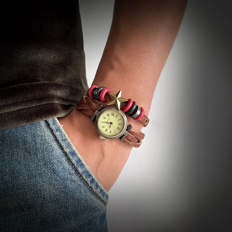 HXBF Unique Braided Cowhides Watch With Alloy Case Suitable For Music Festivals