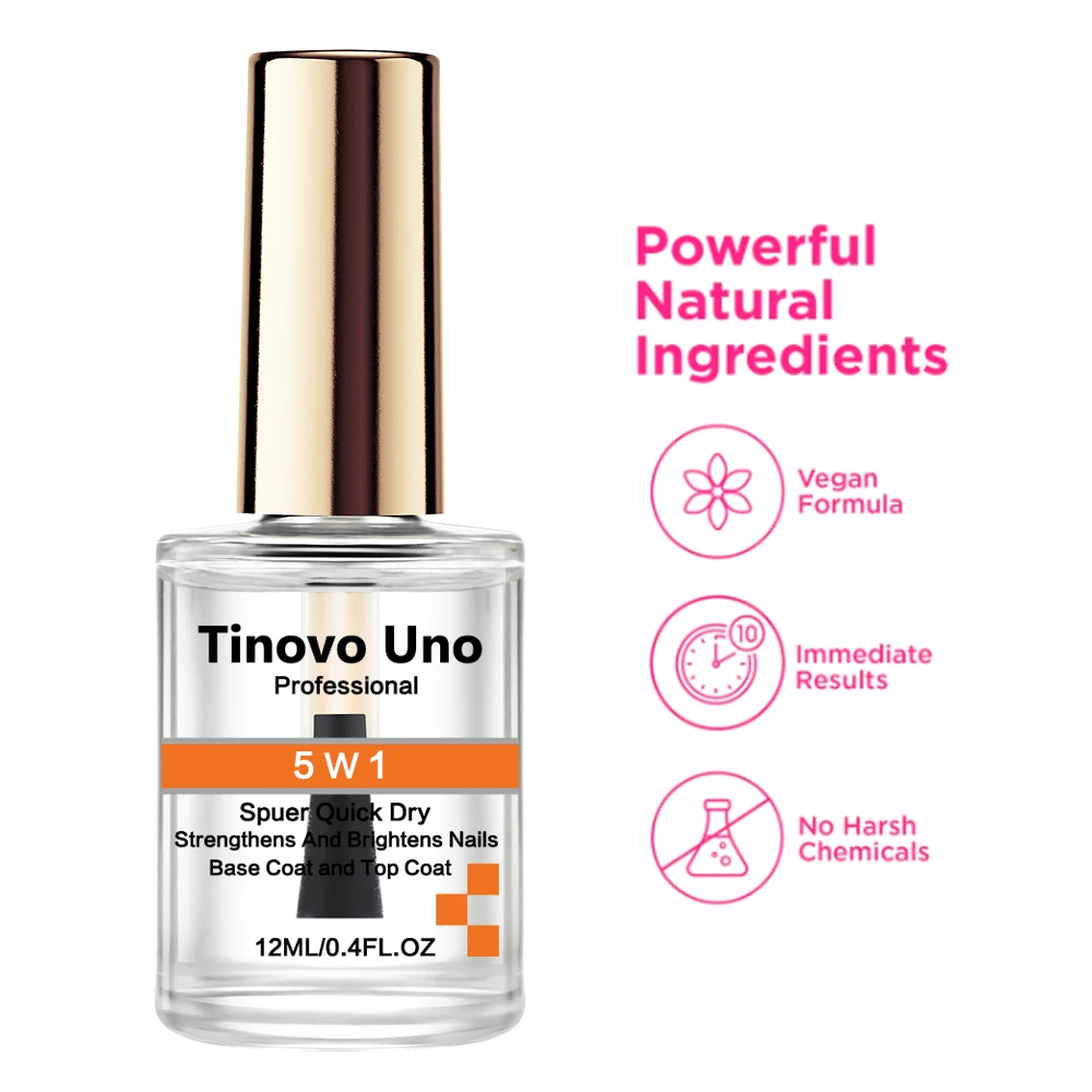 Tinovo Uno 5 W1 Top Coat Szybkoschnący Wzmacniacz do paznokci Super błyszczące wykończenie Lakier do paznokci Manicure Hardener Naprawa Pielęgnacja paznokci