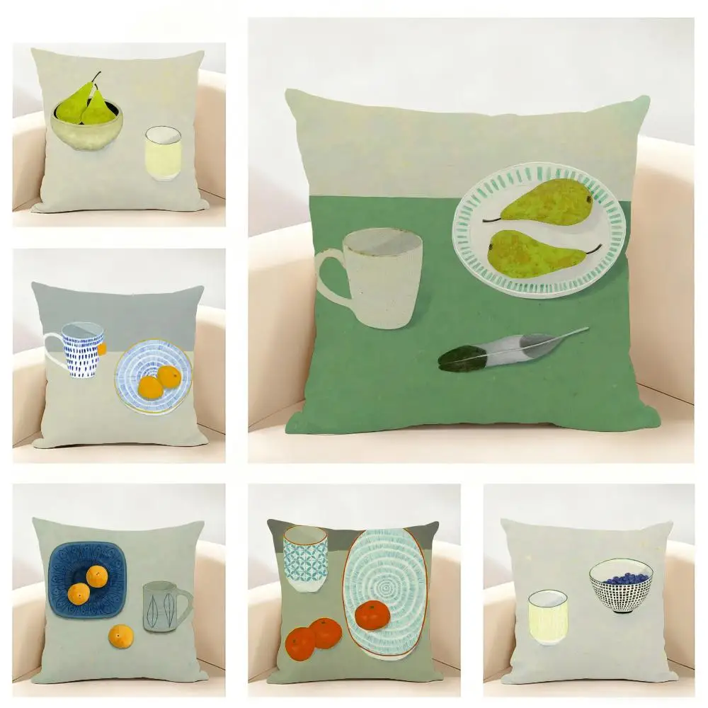 Afternoon TeaColorful Quiet Beauty Cushion Cover Linen Pillowcase Soft  for Sofa Bed Home Room Decor