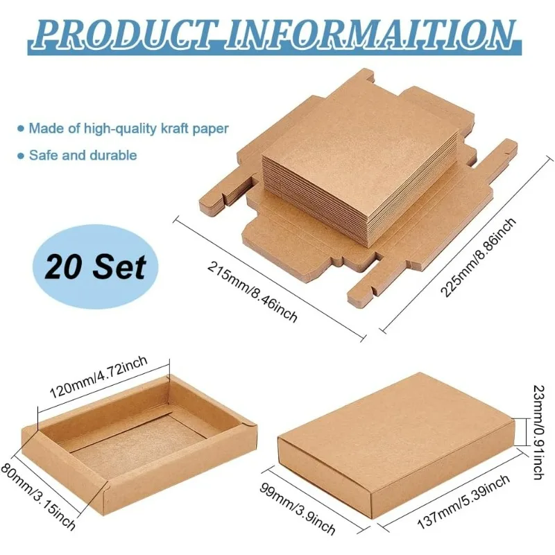 20 Pack Brown Kraft Paper Drawer Boxes 5.3x3.8x1 Inch Rectangle Kraft Paper Gift Box Cookie Boxes for Wedding Party Gifts