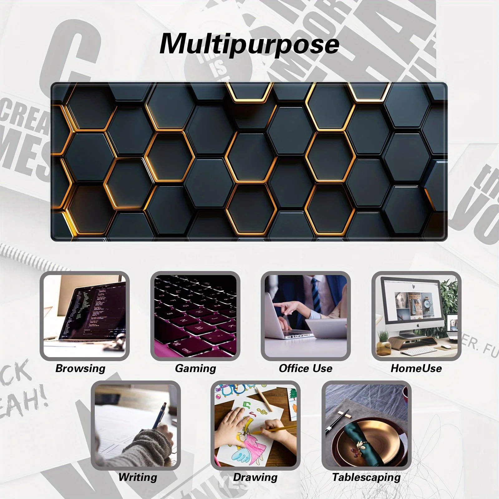The honeycomb pattern expansion game mouse pad with natural rubber anti-slip seam is suitable for gamers and families