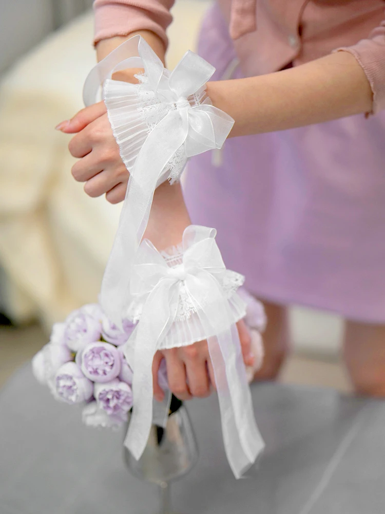 1 paio di nappe con fiocco in pizzo polsini polsini maniche elastiche decorazioni per braccia dolci maniche abito da sposa accessori per la danza delle fate regali