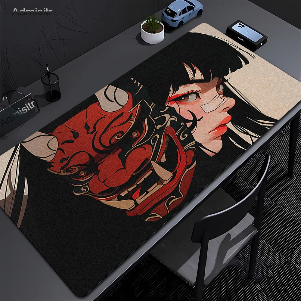 Image of Oni Mask Gaming Mouse Pad Anime Large Mousepad Gamer Professional Rubber Computer Mouse Mat Game Non-Slip Keyboard Mat Desk Mats