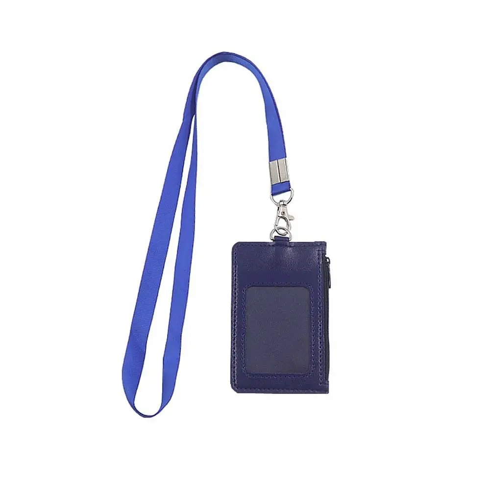 

Portable Lanyard ID Card Holder Office Supplies Badge Holders Zipper Coin Purses PU Leather Wallet Credit Card Holders Outdoor