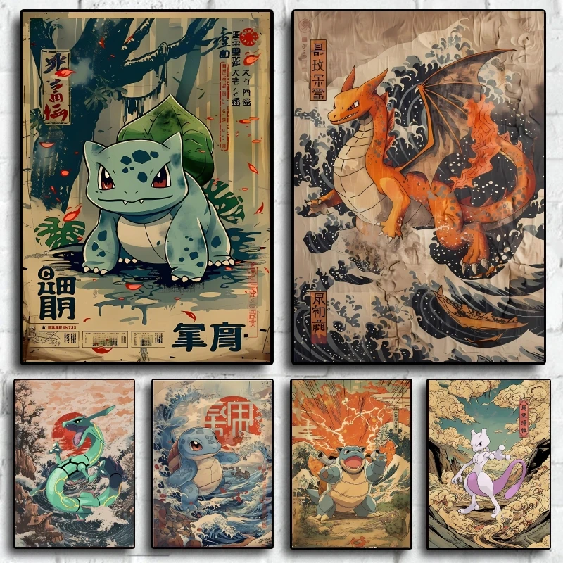

Vintage Pokemon Canvas Painting Wall Art Oil Painting Posters Room Home Comics Pictures Aesthetic Poster Decoration Gifts