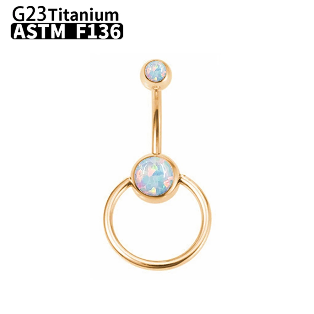 G23 Titanium Sexy Belly Button Ring Piercing Jewelry Navel Ring For Women F136 Double Bezel Setting Delicate Zircon Opal