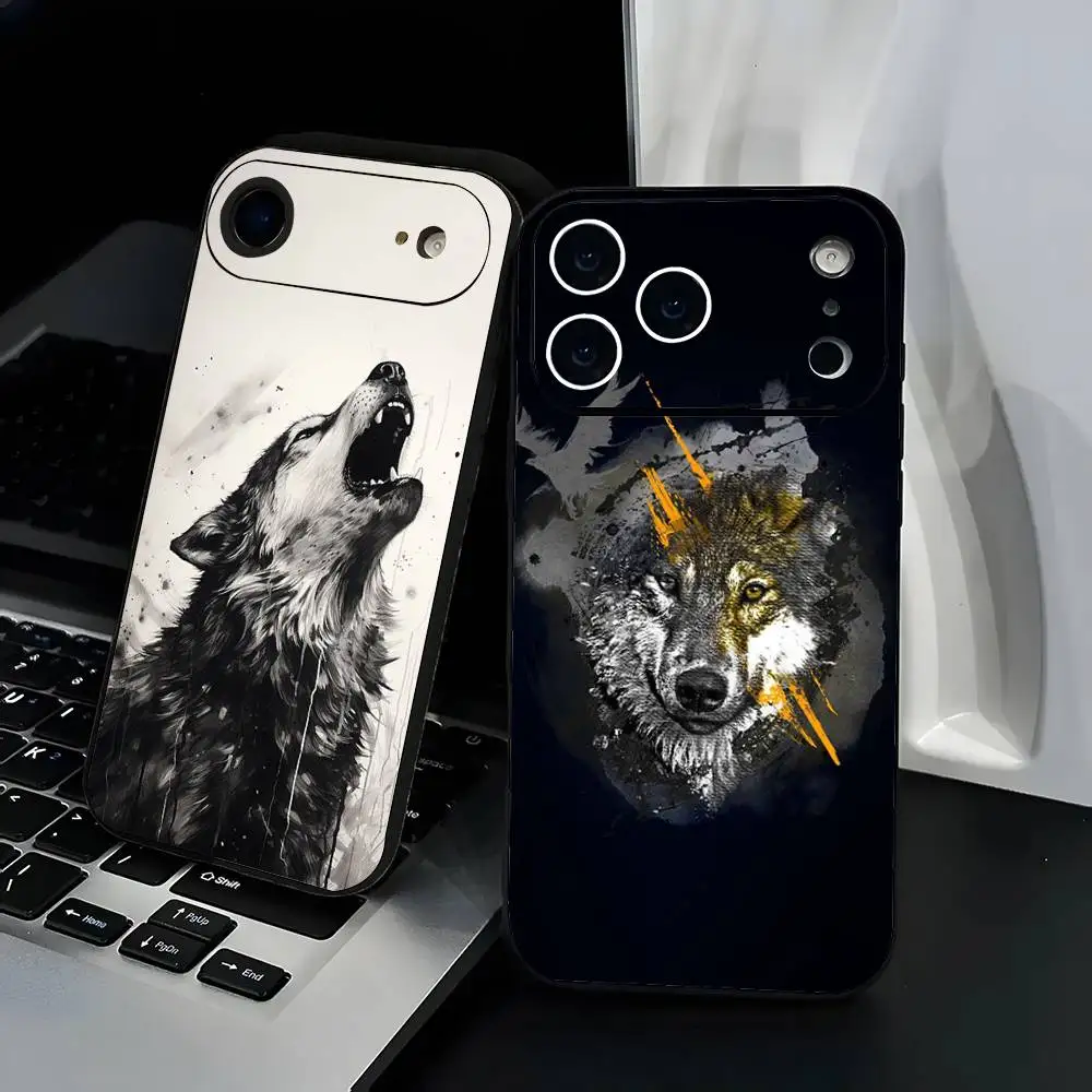 

Animal The Wolf Howl Phone Case Fashion Black Frosted TPU Phone Case for iPhone 12-17. UV Spray Painted Design, Anti-fall Daily