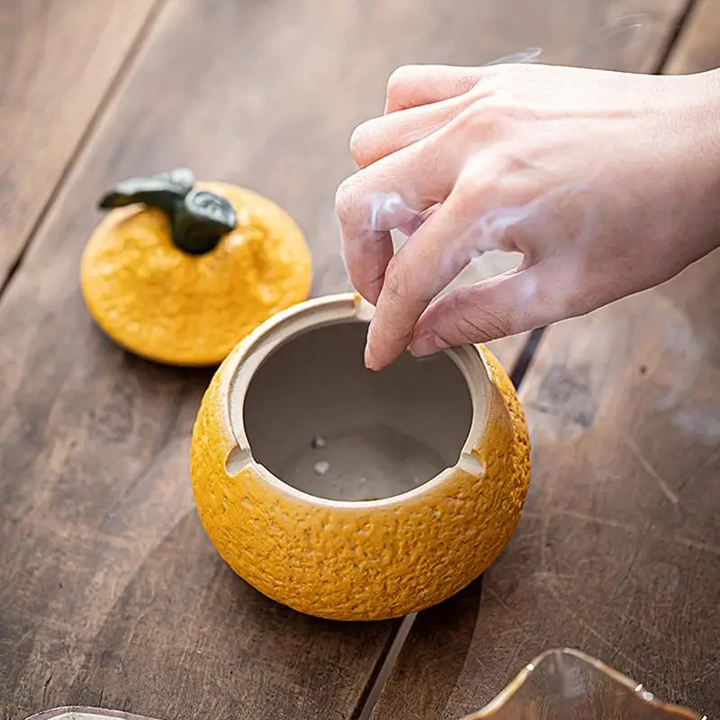 Ash Tray Tangerine Shape Cigarettes Ashtrays Windproof Ash Containers With Lid For Home Offices Living Room Small Storage