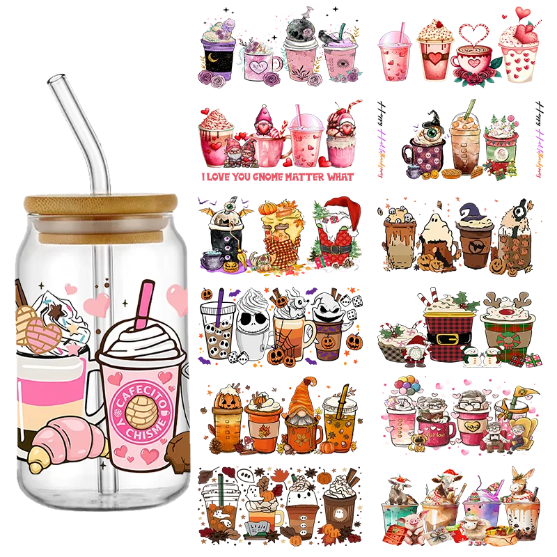 Customized 16oz Uv Dtf Transfer Sticker Diy Waterproof For 16OZ Wraps Glass Bottles High Temperature Resistance