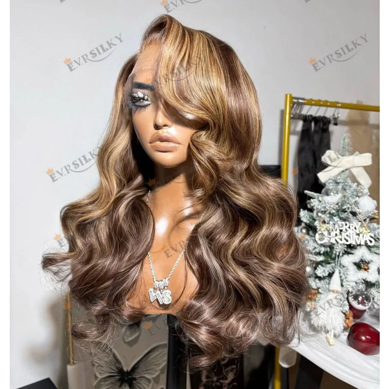 

Pre Plucked Honey Brown Side Part Highlight Blonde HUman Hair 5x5HD Lace Wigs for Black Women Natural Hairline with Baby Hair