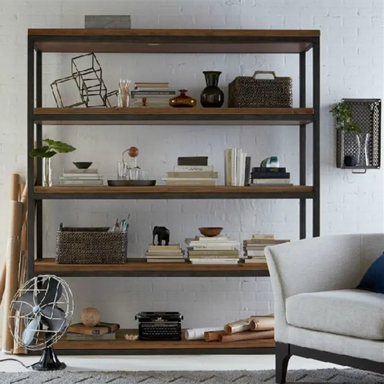 American solid wood simple bookcase display rack kitchen baffle multi-layer shelf retro High Quality