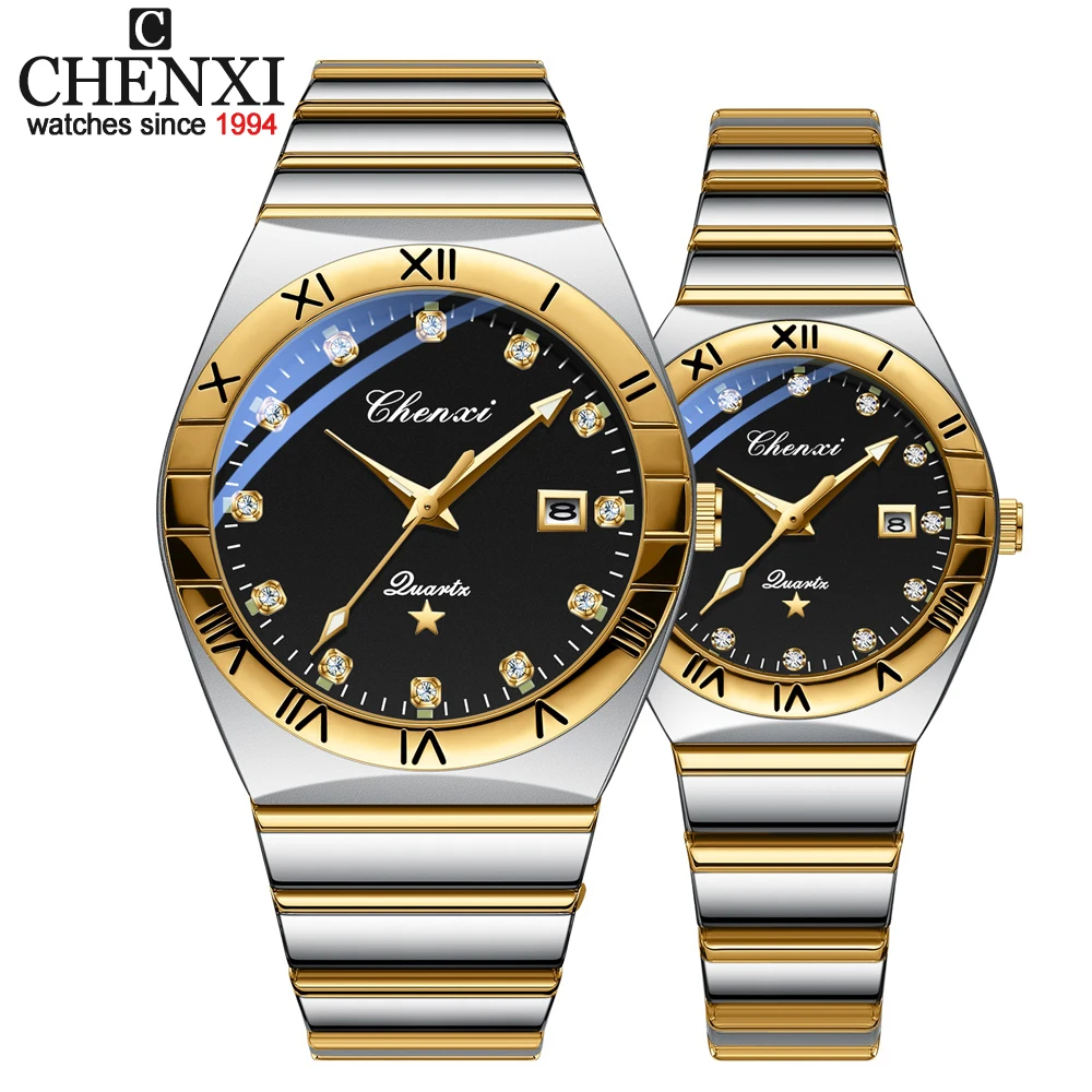 Mode Chenxi luxe Quartz Couple pour hommes femmes calendrier cadran décontracté horloges entièrement en acier inoxydable montres originales